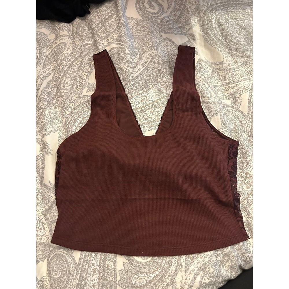 NWT Small Wine Ribbed Aerie cropped tank with built in bra